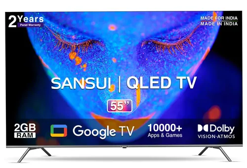 Sansui QLED TV 139 cm (55 inches) Android JSW55GSQLED Black | 4K UHD QLED Google TV |Quantum dot display |Google Assistant| Built-in Chromecas