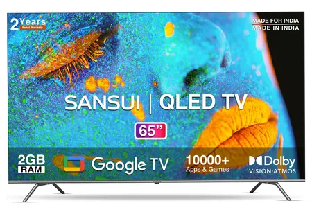 Sansui QLED TV 163 cm (65 inches) Android JSW65GSQLED Black | SANSUI 165cm (65 inches) 4K Ultra HD Smart QLED Google TV |Dolby Atmos & Dolby V