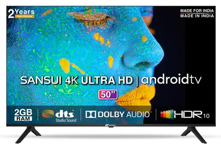 Sansui 4K Ultra HD TV 126 cm (50 inches) Android JSW50GSUHD Black | Google 4K TV, HDR 10, HLG, Dolby Audio
