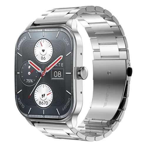 Amazfit Smart Watch 49.7 MM(1.96 Inches) POP-3S Metallic Silver | Pop 3S comes with Ultra-large 1.96 " HD AMOLED Display with 12 Days of battery b